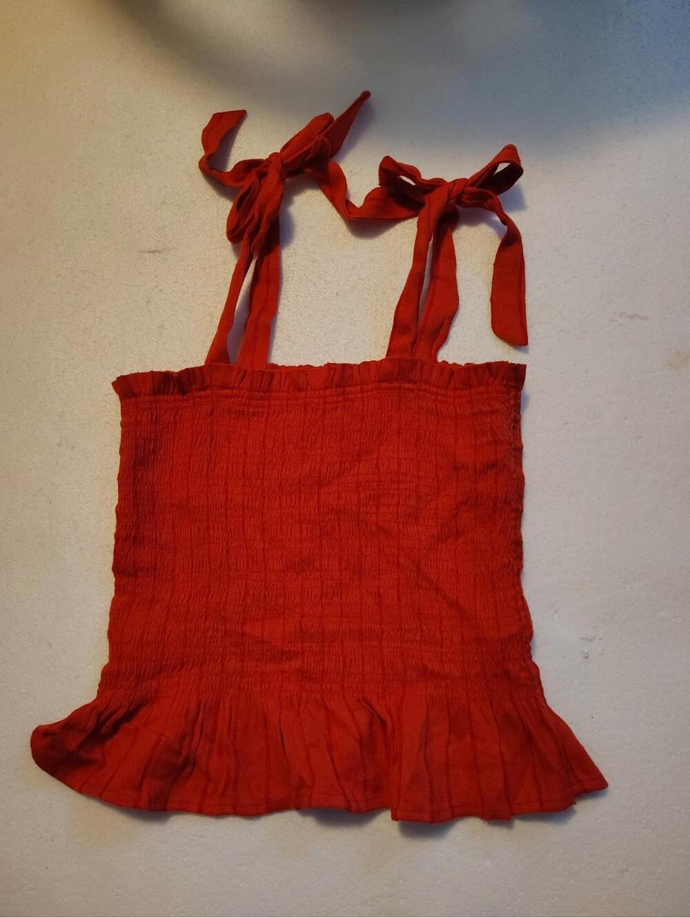 Billabong Bop Bop Red Smocked Crop Top, featuring a smocked bodice, tie straps,